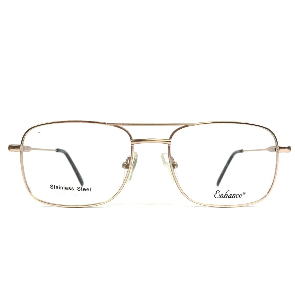 Enhance Eyeglasses Frames 4128 Satin Gold Aviator Square Wire Rim 55-18-143